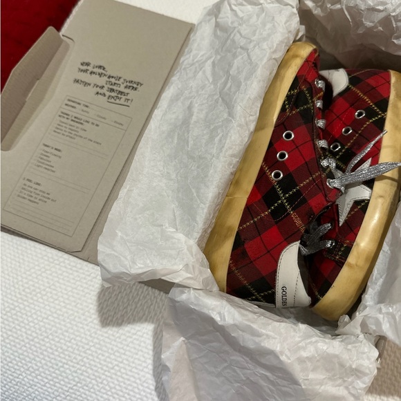 Red plaid, Golden Goose, Sz 37, bought new last Christmas, worn once, ECU. - Picture 3 of 6